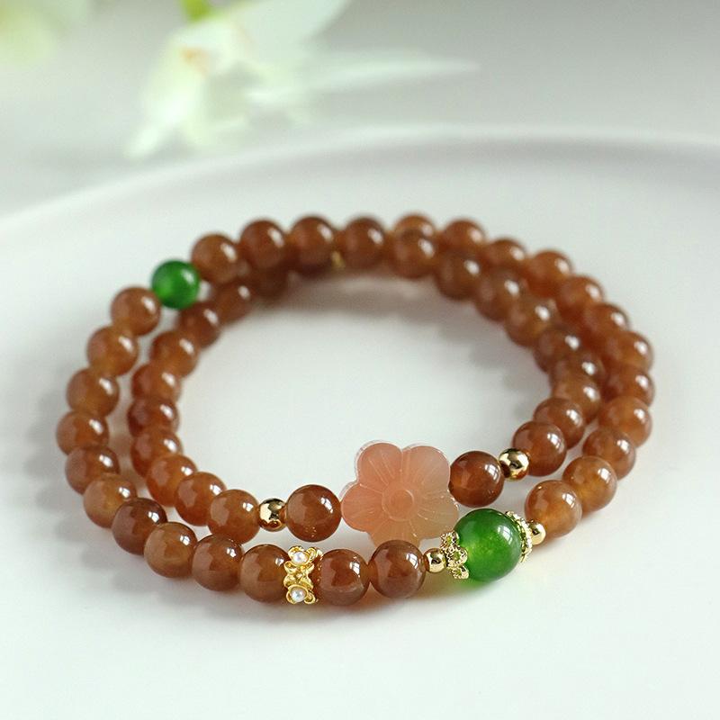 Helles Kaffe-Achat-Blumen-Fransen-Doppelschicht-Armband leichter Luxus High-End-Mode vielseitiges Armband neuer Schmuck