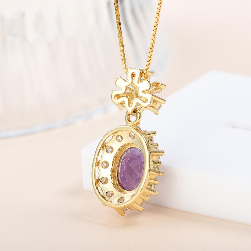 925 Sterling Silver 18K Gold Plated Pendant with Natural Amethyst Cut Gemstone Original Style Women's Everyday Wear