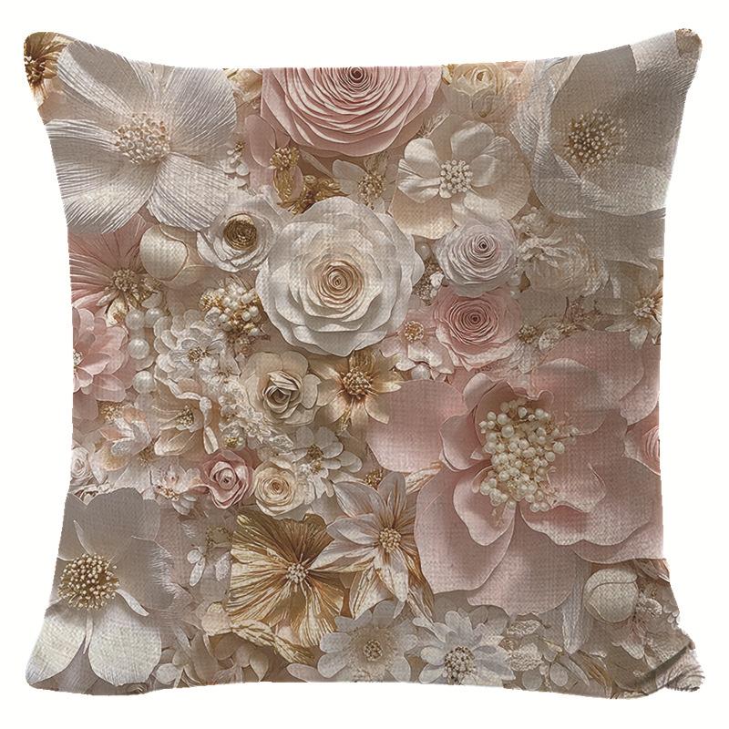 Wiosenna Różowa Stylistyka Kwiatowa Lniana Poszewka na Poduszkę Jit Nordycka Prosta Dekoracja Salonu Poduszka
