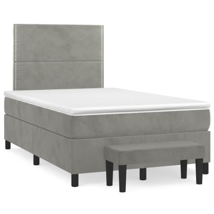 3137773 vidaXL Lit à sommier tapissier et matelas Gris clair 120x200cm Velours