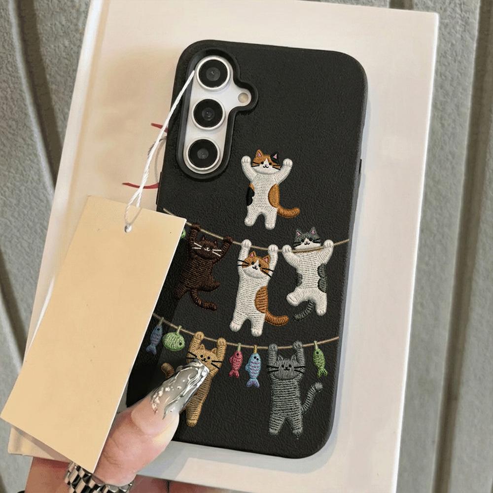 Cartoon Cat Phone Case For Samsung A56 A37 A57 A16 A17 A55 A36 A53 A35 A34 A06 A07 A26 S26 Ultra S25 FE S24 Leather Soft Cover