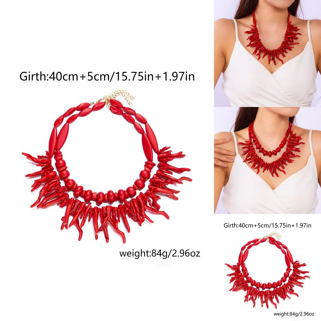 Women Resin Coral Necklace With Electroplated Geometric Design