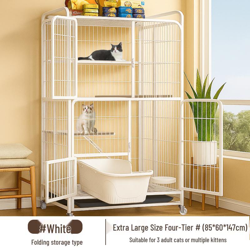 Foldable Indoor Cat Cage with Toilet – Space-Saving Cat House and Balcony for Small Apartments