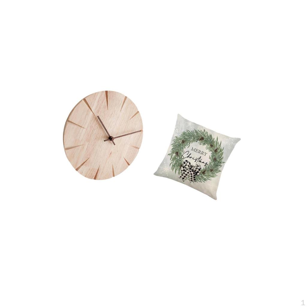 Creative Solid Wood Wall Clock And Christmas Pillow Cover Decorative Non Ticking Silent Cushion for