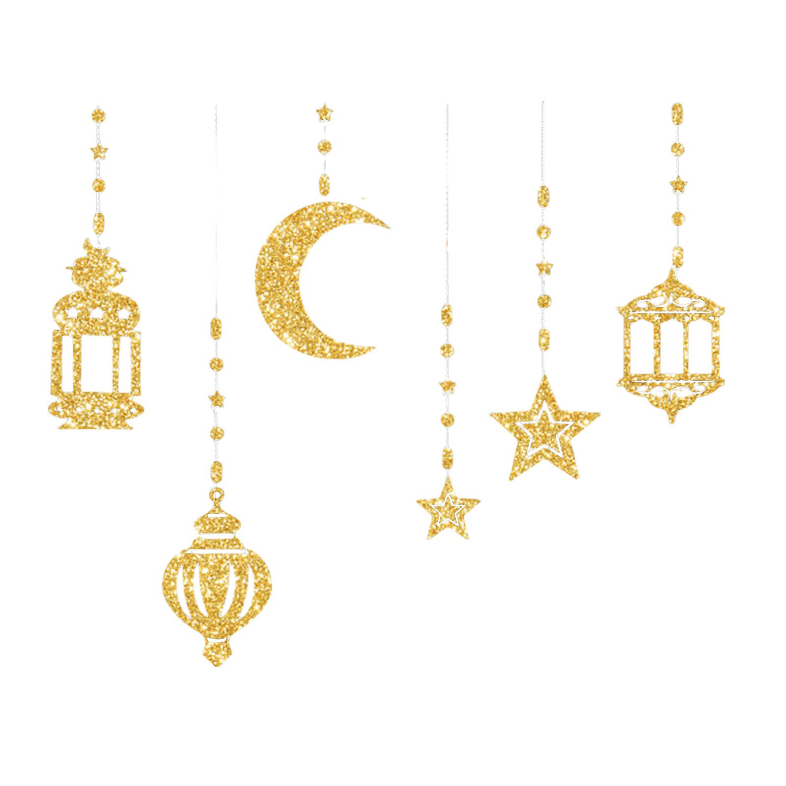 

6Pcs Eid Mubarak Islamic Muslims Party Supplies Glittering Banners Star Moon Hanging Ornaments Ramadans Festival Decors B