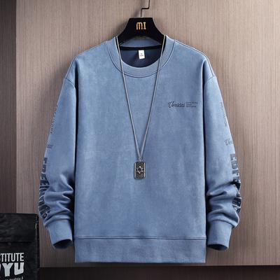Felpa scamosciata da uomo Nuova Primavera Girocollo Pullover Maglietta a maniche lunghe Primavera e Autunno Top Largo