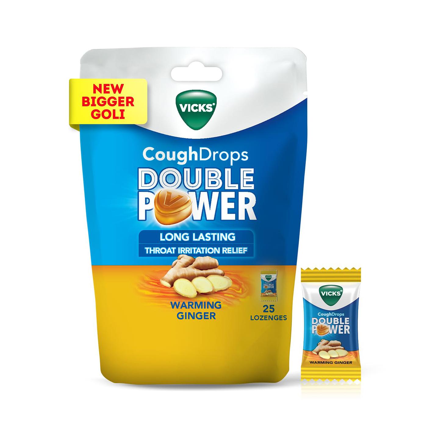 Леденцы от кашля Согревающий имбирь (25 шт), Cough Drops Double Power Warming Ginger,  Vicks