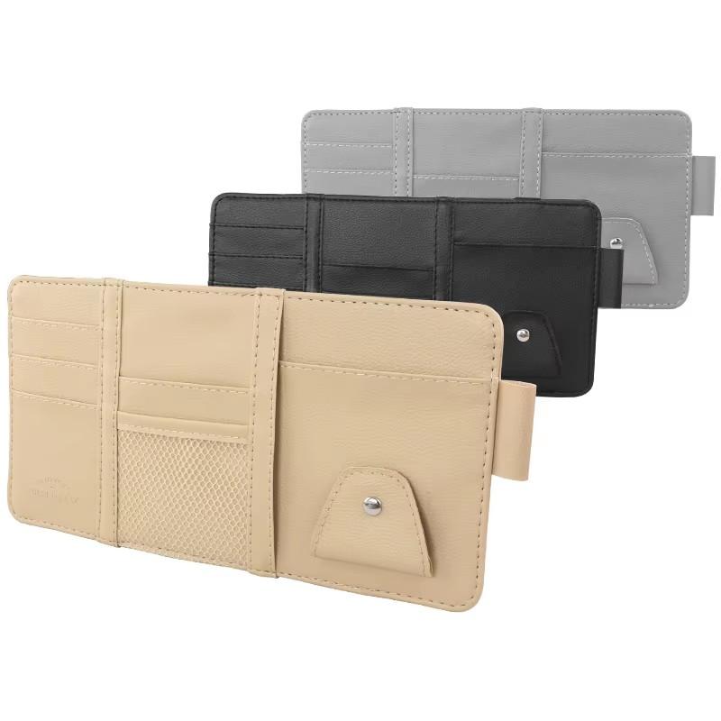Universal Car Sun Visor Organizer PU Leather Multifunctional Storage Bag for Glasses Tickets Cards Coins Auto Interior Accessories
