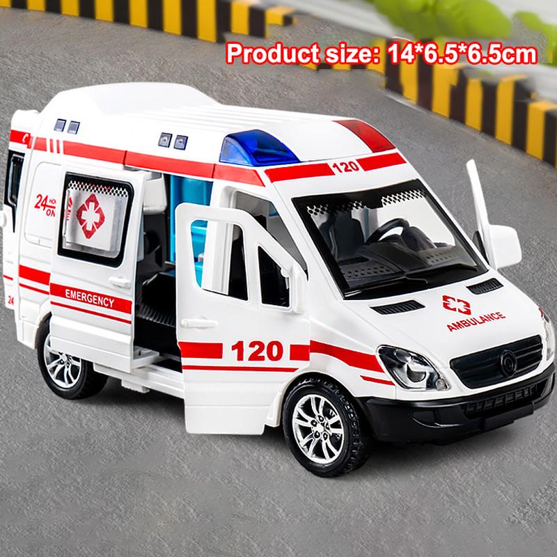 1:24 Alloy Ambulance Model Simulation Pull-back Sound and Light Die-cast Alloy Car Toy Set Children s Birthday Gift