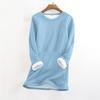 Women's Fashionable Solid Color Round Neck Long Sleeved Plush Warm Pullover Top