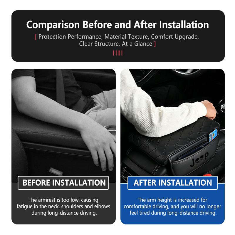 Leather Car Armrest Mat Height Support Pad Storage Accessories For Jeep Grand Cherokee Wrangler JK Renegade Gladiator Compass