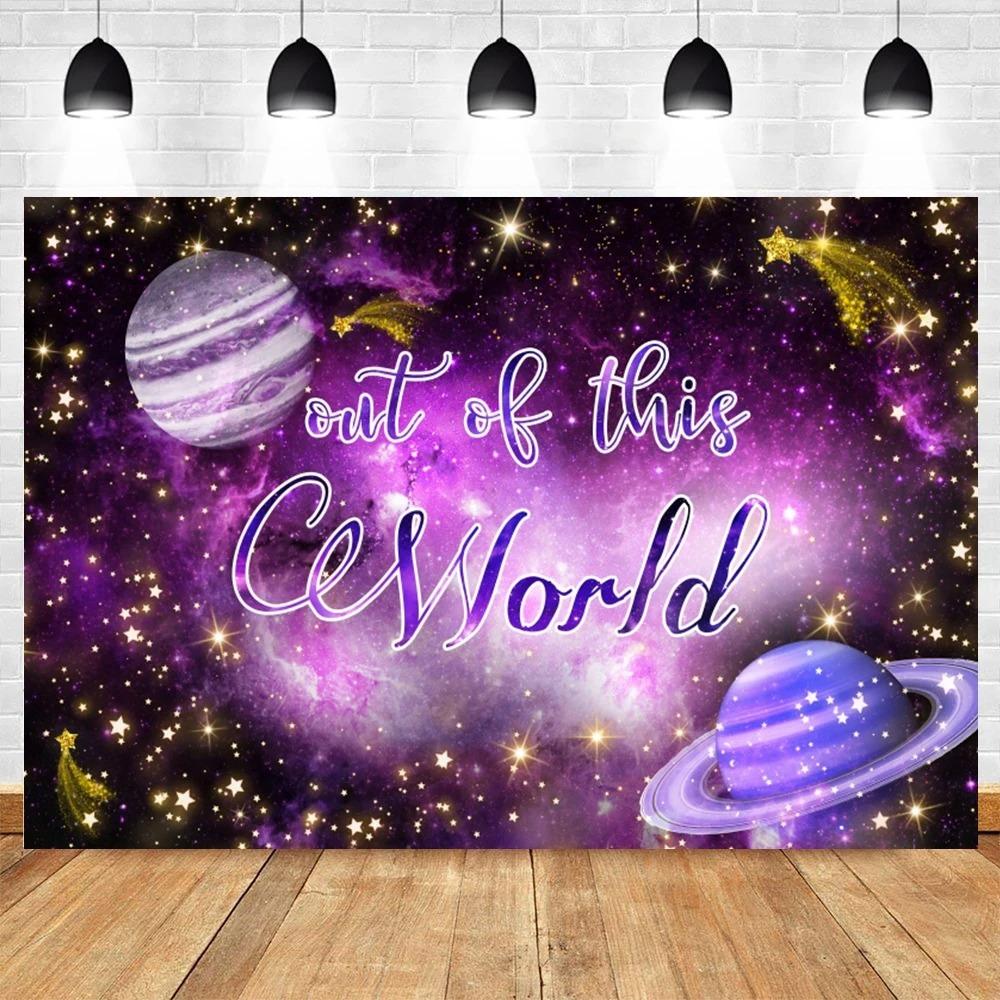 Happy Birthday Party Decor Outer Space Photography Background Custom Astronaut Rocket Galaxy Planet Photo Kids Gift Baby Shower