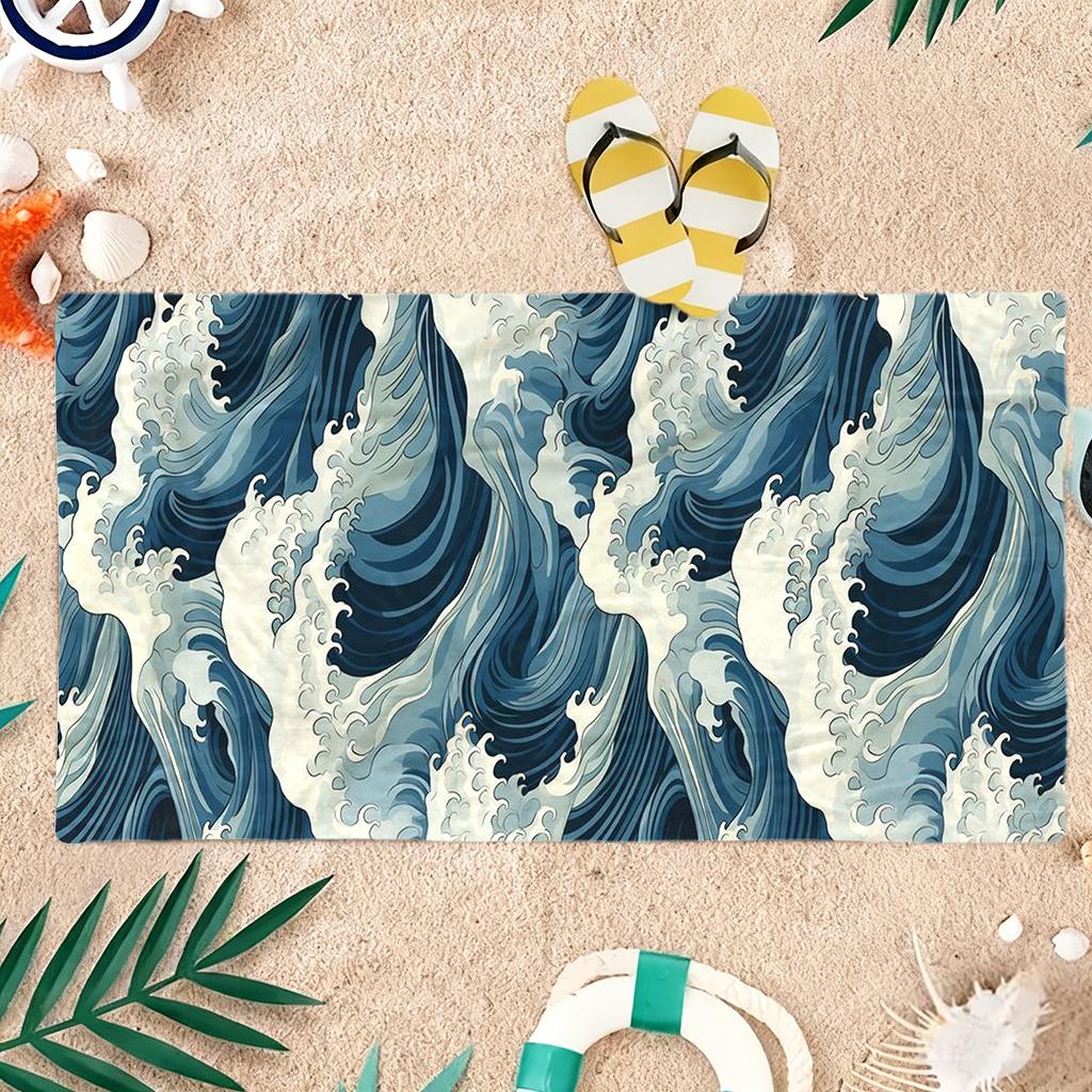 1Pc Japanese Ukiyo-E Wave Beach Towel Large Towel Super Absorbent Suitable For Beach Vacation Pool Gym Summer Gift For Friends