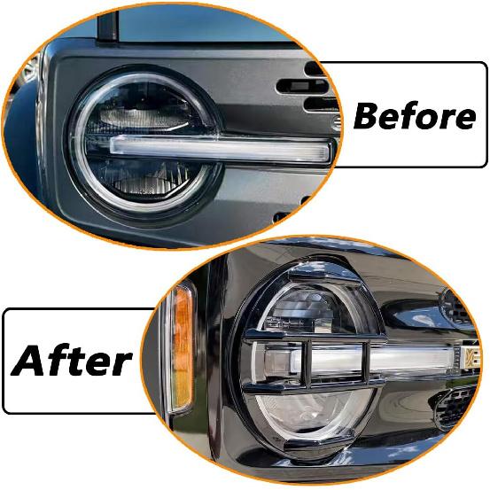 YOCTM for Ford Bronco Headlight Protective Cover | Glossy Front Headlamp Bezel Trim Fits Bronco Off-Road SUV 2021 2022 2023 2024 2025 Exterior