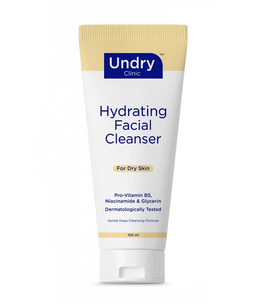 Undry Hydrating Facial Cleanser | Gentle Deep-Cleansing Gel with Pro-Vitamin B5, Niacinamide & Glycerin | For Dry Skin | Dermatologically Tested |