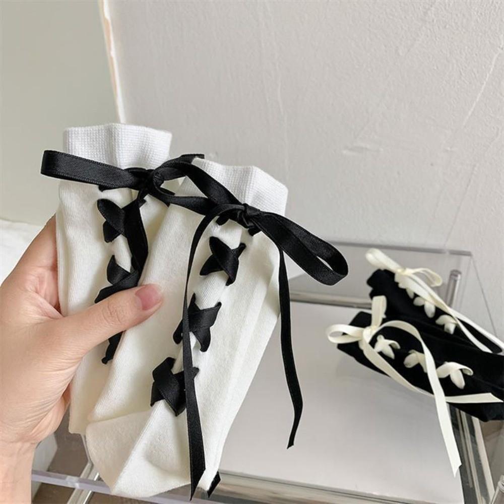 Thickened Thermal Floor Socks Cotton Strap Bow Tie Stockings for Leather Shoes Collocation