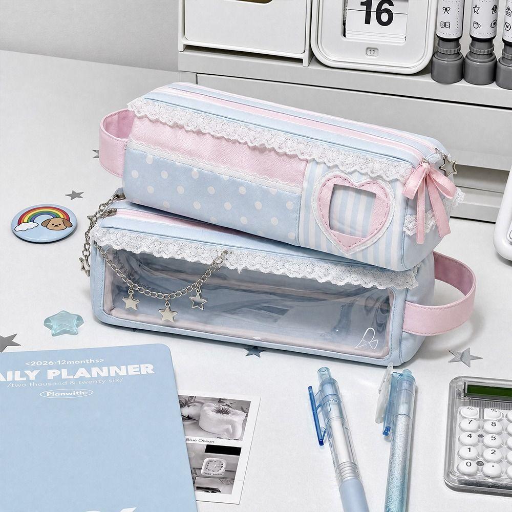 Polka Dot Design Pencil Case Large Capacity Pencil Pouch Multi Function Stationery Bag Students