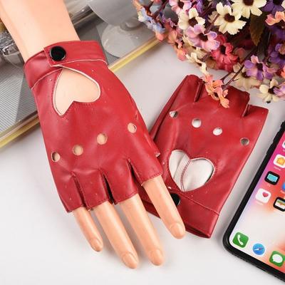 Luvas Sem Dedos Anime Couro PU Kawaii Coração Preto Branco Rosa Luvas Moda Streetwear Feminino Punk Gótico Lolita Luvas