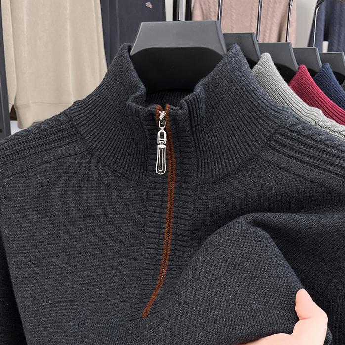 

2025 Autumn Winter New Mens Sweater Zippers Turtleneck Long Sleeve Men Warm Pullovers Sports Sweater S темно-серого