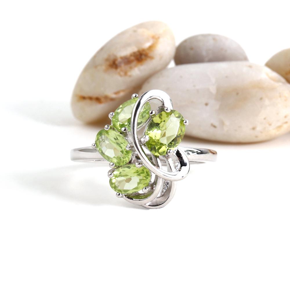 925 sterling silver silk ribbon design ring Natural green Peridot gemstones jewelry for women wedding and banquet gift
