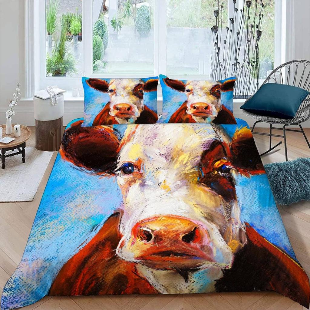 Kuh Bettbezug Set Twin King Size Liebliches Bauernhaus Tier Bettwäsche Set Mikrofaser Bettdeckenbezug Für Teenager Erwachsene Zimmerdeko