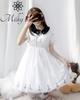 Milky Time Women's Dark Gothic Lolita Dress with Hexagram Design, Halloween Costume (White, Short Sleeves, Size M)