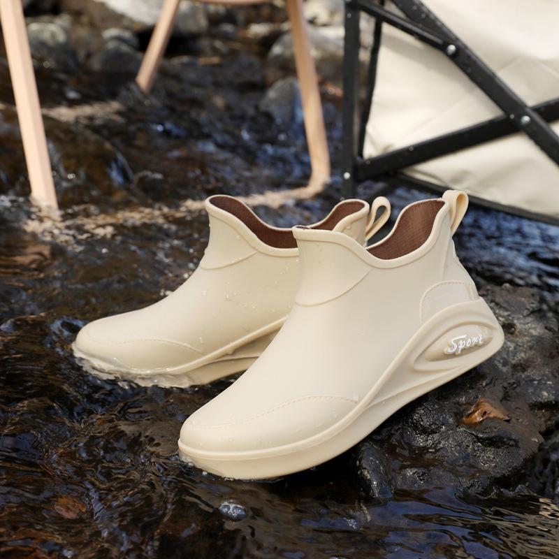 Men's Rain Shoes Non-slip and Waterproof Fashion Rain Boots Fleece Thermal Rubber Shoes Kitchen Work Medium Tube Short Tube Water Shoes