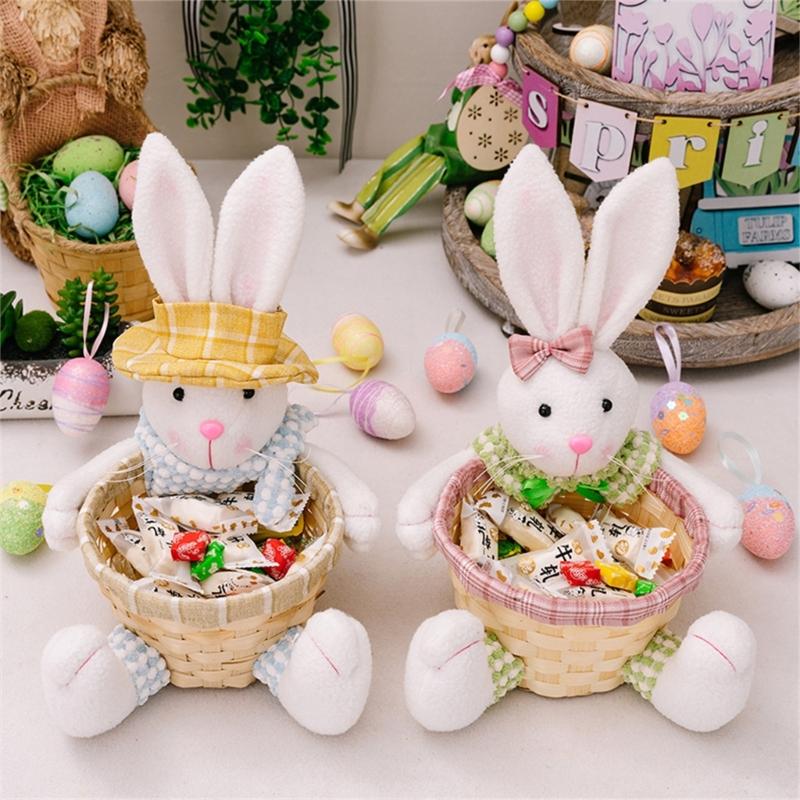 Candy Basket with Lovely Rabbit Pattern Holiday Decoration Perfect Gift Box for Easter Celebrations Candy Storage Hamper