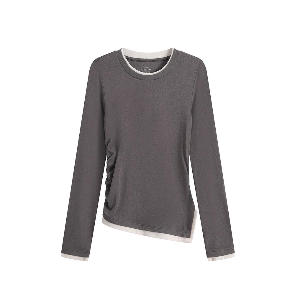 

Korean Style Round Neck Long Sleeve Two-in-One Slimming Top for Women Large