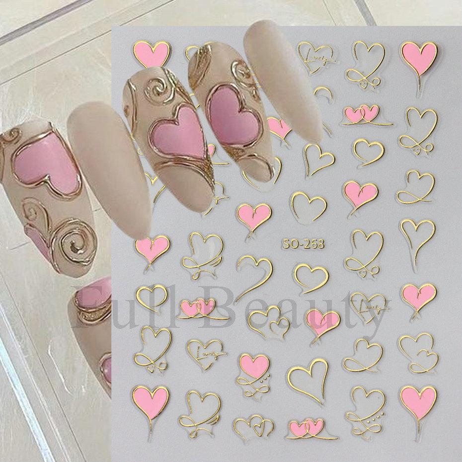 Nail Art Stickers Ins Romantic French Irregular Love Bronzing Hollow Love Adhesive Nail Stickers