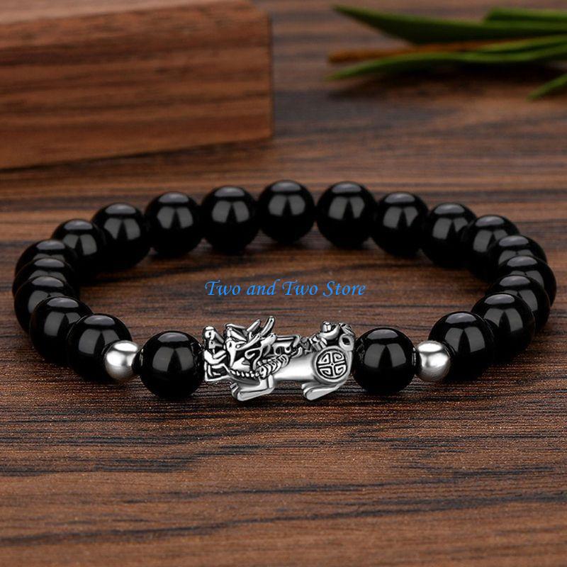 HX6F Lucky Six Words Pixiu Bead Bracelet Male Black Stone Bracelet