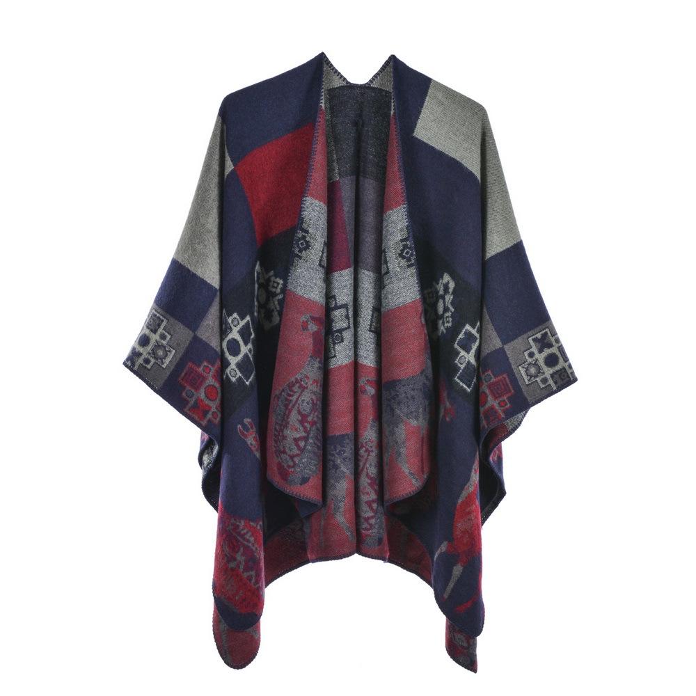 Women's Ethnic Style Thickened Shawl Cape: Autumn/Winter, Plus Size, Slit Design, Travel Scarf