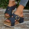 Fashion Women's Retro Buckle Wedge Sandals Women Comfort Peep Toe Slip On Platform Sandals Woman Thick Sole Rivet Decor Summer Slippers
