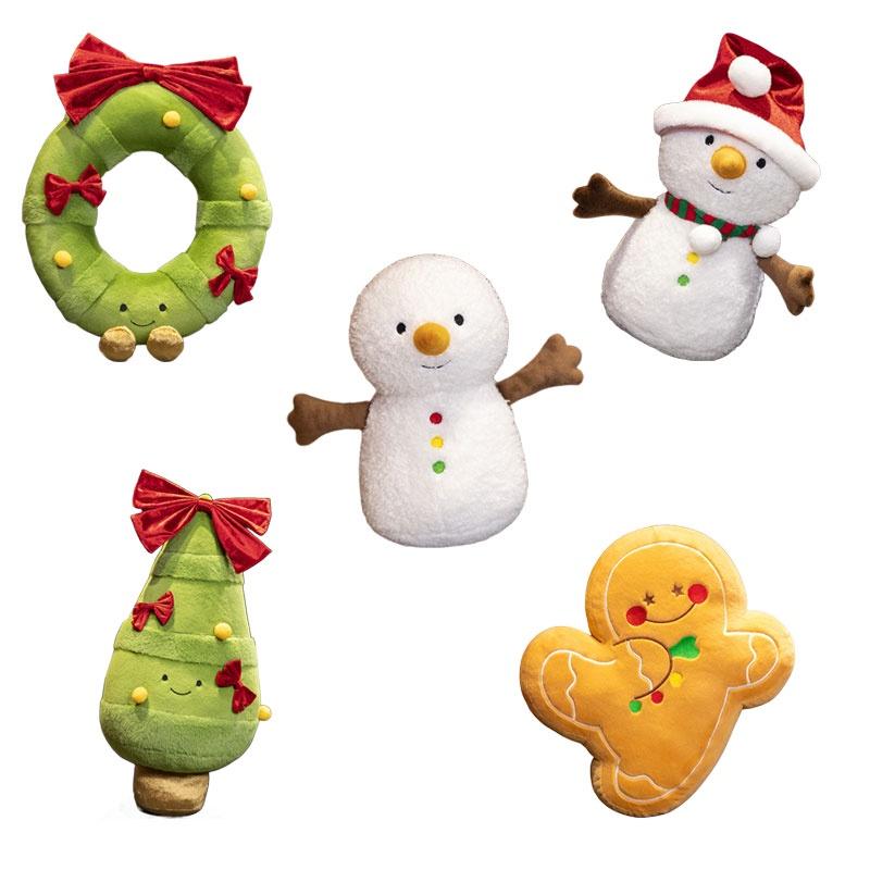 Joyful Christmas Series Plush Toy With Bow Tie Christmas Tree Doll Snowman Pillow