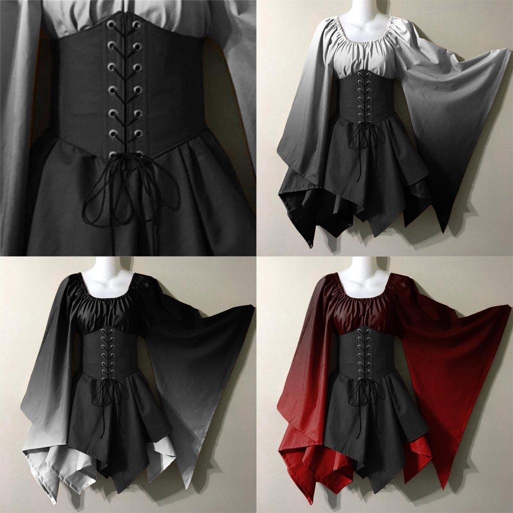 Fantasia de Performance de Halloween Nova Europeia e Americana para Mulheres Vestido Renascentista Medieval Gótico Cosplay Vestido de Palco