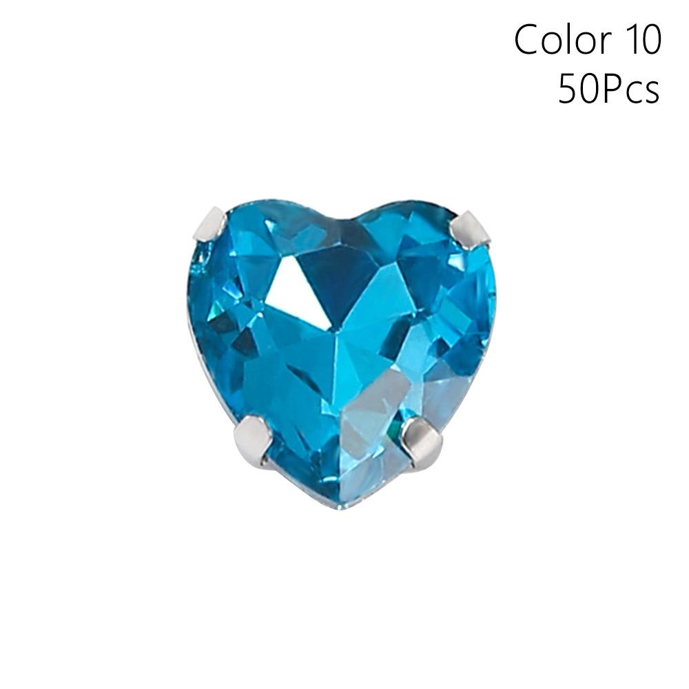 50Pcs/Pack Heart Shape Glitter Sewing Rhinestones Sew On With Silver Claw Glass Crystal Stones 8mm Diamond Beads Ornament