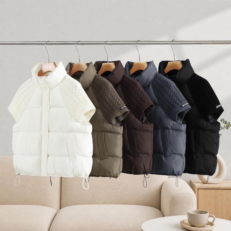 Fashion Knitted Stitching Stand-up Collar Cotton Vest Women Autumn Winter Short Warm Loose Sleeveless Ladies Waistcoat Coat