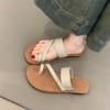Soft leather version~ outer wear cover toe cool slippers women's ins wind bohemian with skirt flat bottom simple one-word slippers summer