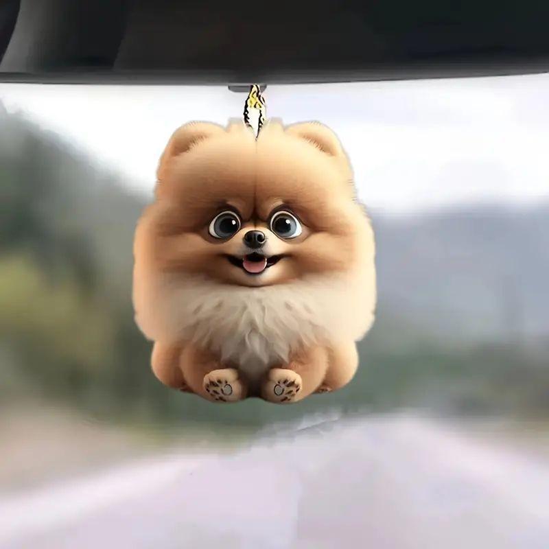Adorable Acrylic Christmas Dog Car Hanging Ornament Cute Cartoon Style Interior Decoration