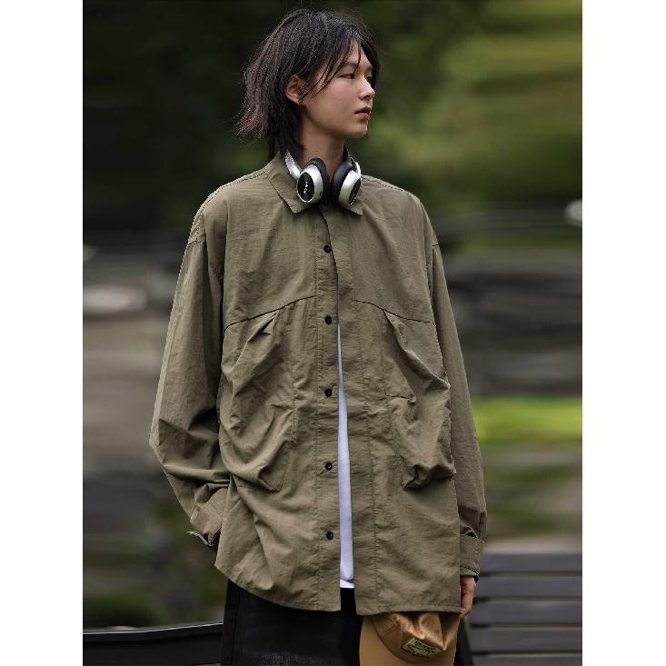 Nobodyknows Solid Color Retro Workwear Shirt Men's Long-Sleeved Autumn Loose Casual Shirt Trendy Ruan Handsome Coat