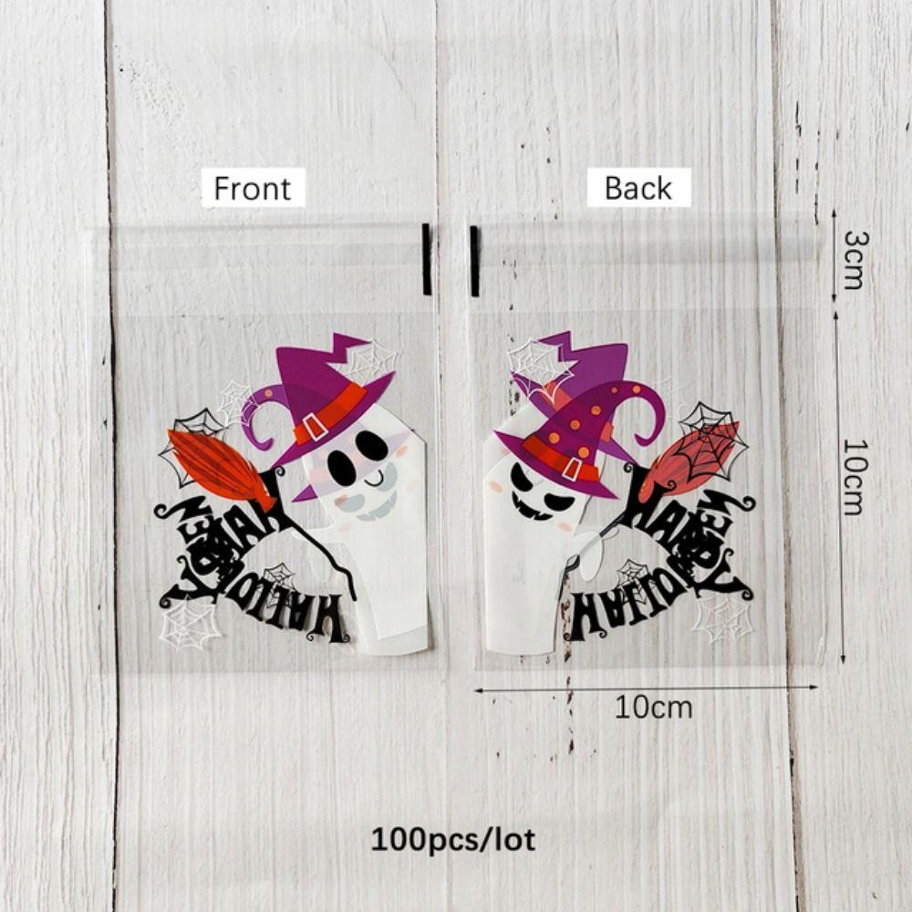 100PCS Pumpkin Halloween Plastic Candy Pouch Ghost Halloween Biscuit Gift Bag   Halloween