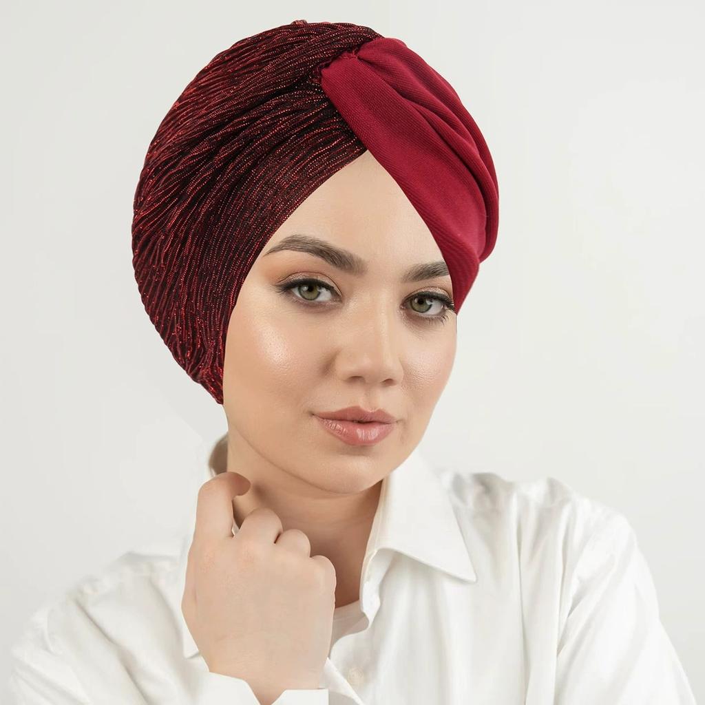 Ombre Gradient Forehead Cross Turban Cap for Women Lightweight Elastic Head Wrap with Inner Hijab Hat Casual Wear Chemo Patients