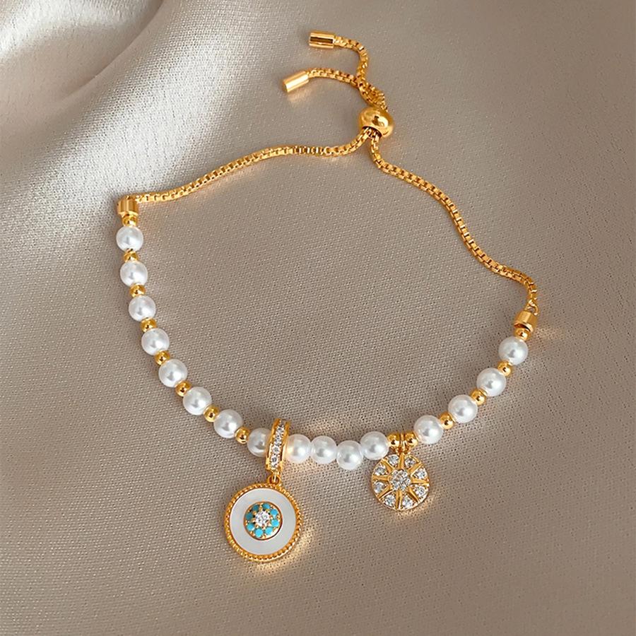 Korean Style Zircon Mother-of-Pearl Round Center Bracelet - Light Luxury Vintage Y2K Versatile Jewelry