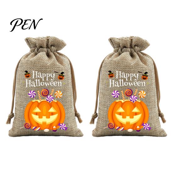 Reusable Gift Packaging 2Pcs Halloween Pumpkin Drawstring Bags for Candy Treats, Retro Burlap Small Storage Candies Trick or Treat Bags, Portable