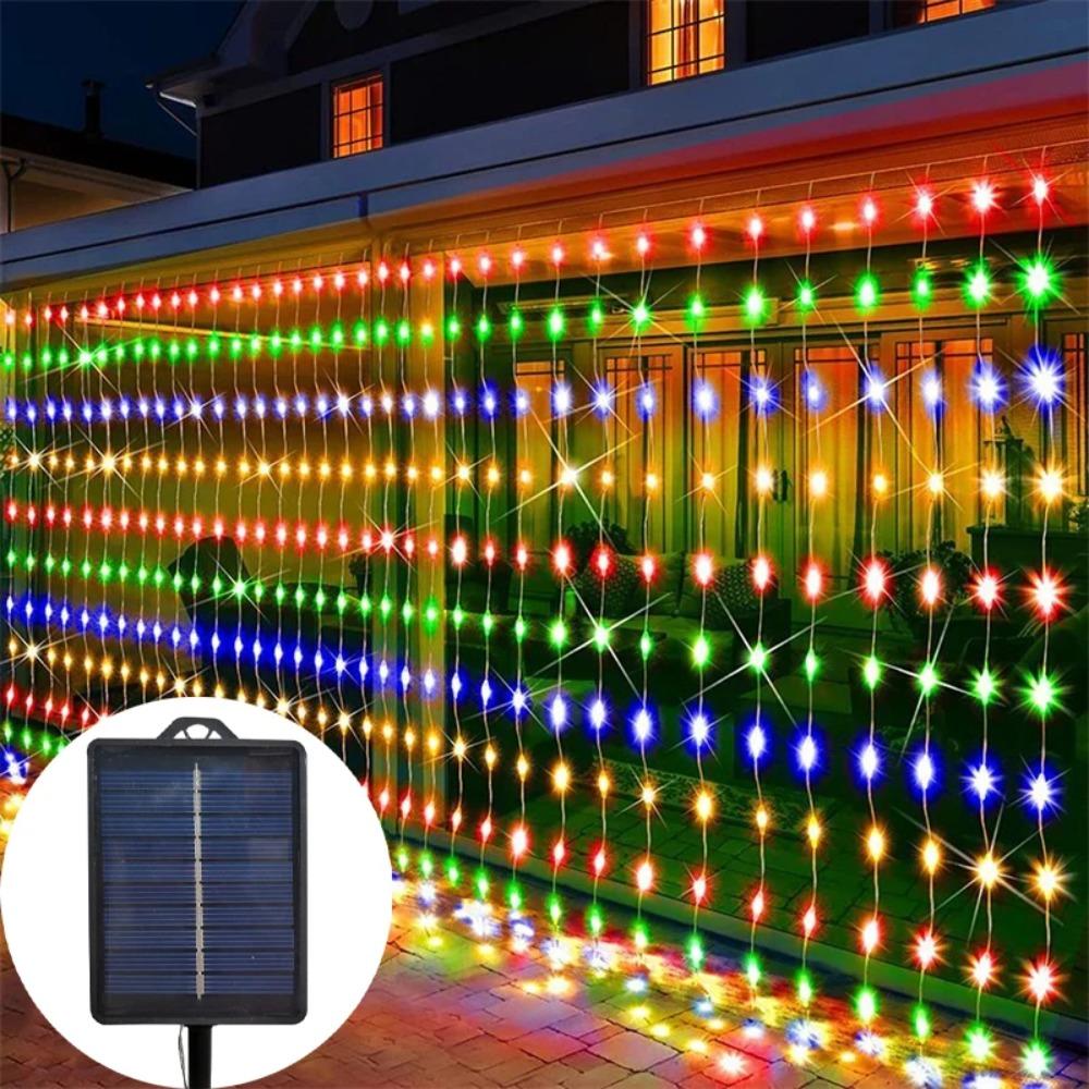 LED Outdoor Solar Curtain Light Waterproof String Lights Garden Yard Pavilion Fairy Garland String Lights Holiday Decor Light