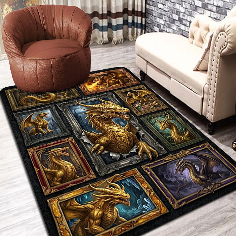 Golden Dragon Compilation Pattern Rug Floor Mat for Living Room or Bedroom Soft and Comfortable Carpet a Gift for Birthday and Holiday.