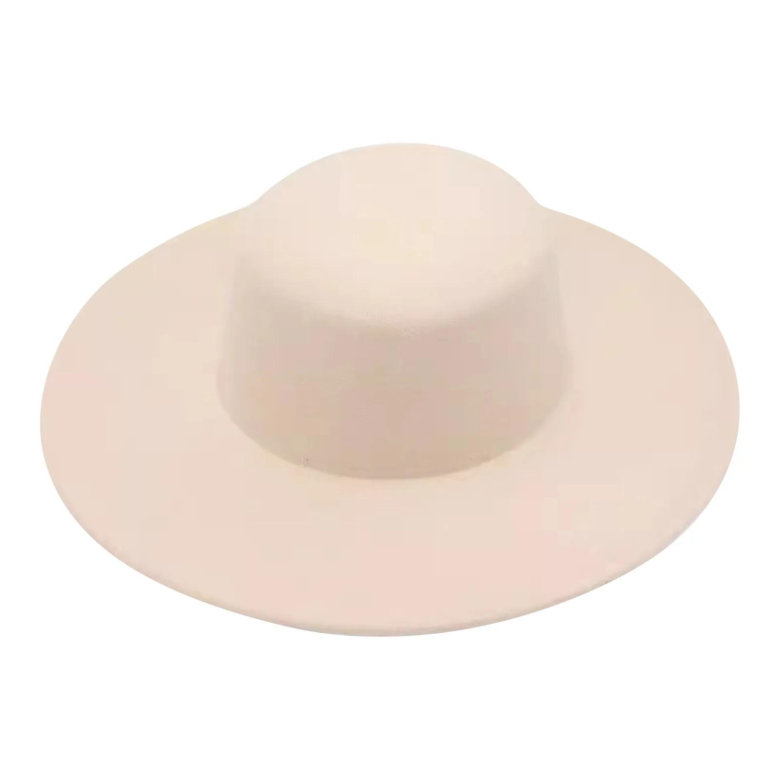 

Fashion Flat Top Woolen Hat Jazz Hat,Blend Fedora Formal Top Hat,Elegant Flatcap Wide Brim Felt Hat Party hat бежевий