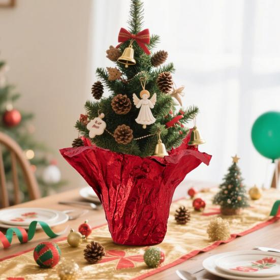 10 Yard Floral Foil Plant Pot Covers Red/Golden Matte Texture Plant Pot Wrapping Paper for Christmas Home Flower Pot DIY Decor