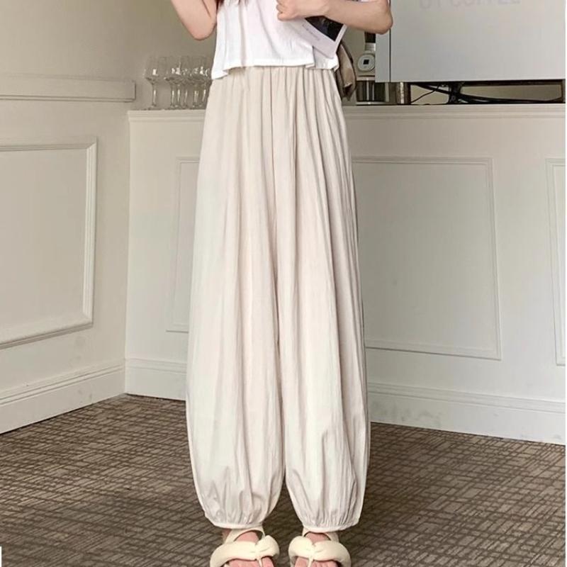 Women's Spring-Summer Thin Dopamine Cream Ankle-Tied Lantern Pants | Loose Slimming Ice Silk Harem Athletic Trousers