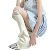 Japanese Style Mesh Patchwork Flared Leg Warmers - Light Gray Knit & White Ruched Tube Socks